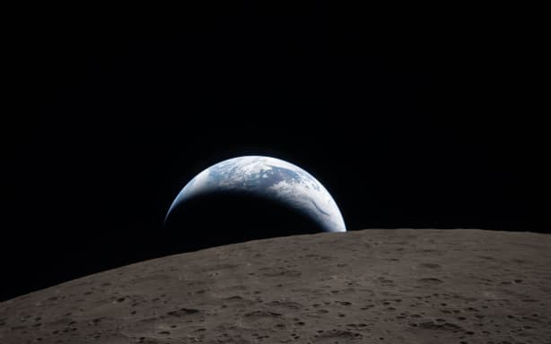 The Artemis II crew captured this view of Earth setting on 6 April, 2026, as they flew around the Moon, to the Moon’s far side.