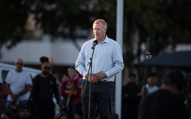 Tauranga Mayor Mahé Drysdale speaks at a vigil a week after the landslide.