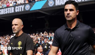 Mikel Arteta and Enzo Maresca walking out of the tunnel at Wembley Stadium