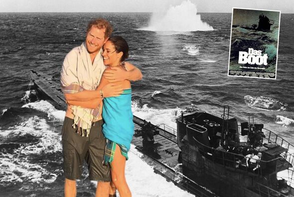 Harry and Meghan (pictured on a previous holiday) enjoyed a cruise on a German tug with a U-boat engine Harry and Meghan (pictured on a previous holiday) enjoyed a cruise on a German tug with a U-boat engine