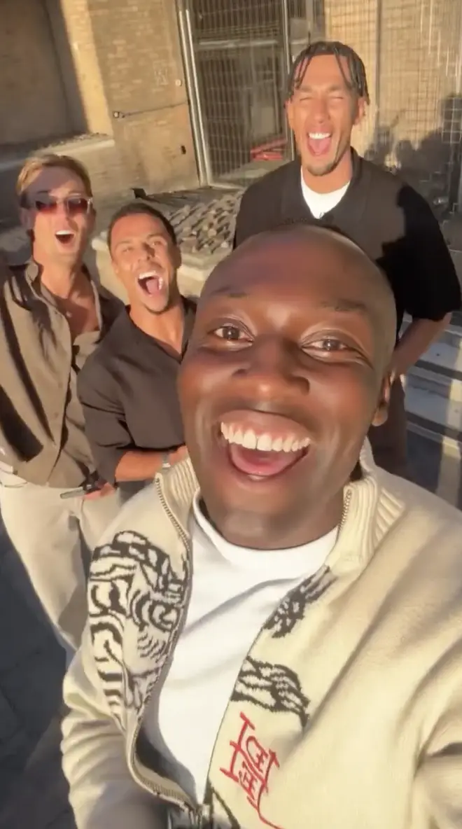 Love Island's Ope Sowande, Tommy Murphy, Ethan Ellis and Jordon Wilson before the reunion party.