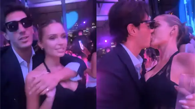Love Island's Julia Majchrzak and Lorenzo Alessi smiling and kissing at the reunion.