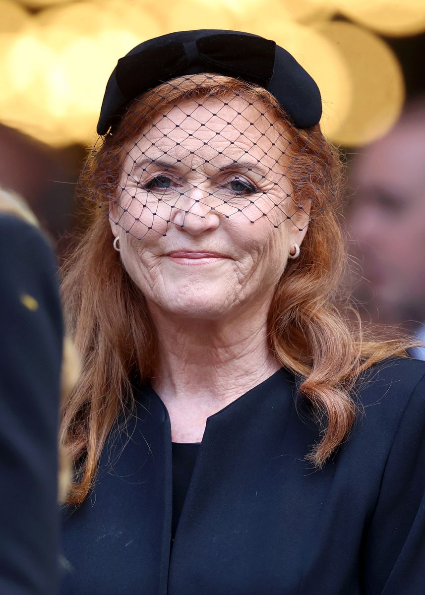 Sarah Ferguson, Duchess of York attends the Funeral of the Duchess of Kent at Westminster Cathedral on September 16, 2025 in London