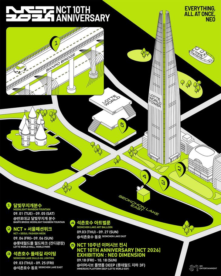 NCT’s 10th anniversary poster promotes a monthlong festival of music, fashion, art and light in multiple locations across Seoul / Courtesy of SM Entertainment