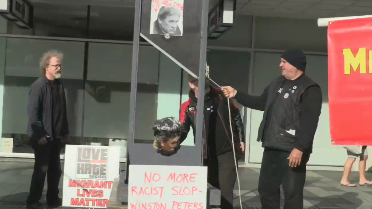 Winston Peters effigy ‘executed’ in mock guillotine protest - Stuff