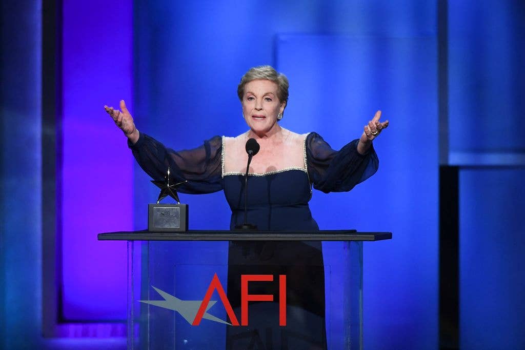 Julie Andrews speaks onstage as she accepts the AFI Life Achievement Award at the AFI Lifetime Achievement Award Tribute Gala to Julie Andrews held at the Dolby Theatre on June 9, 2022 