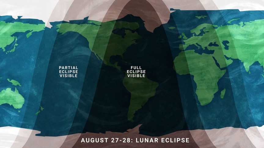 A map showing the path of the August 2026 partial lunar eclipse.
