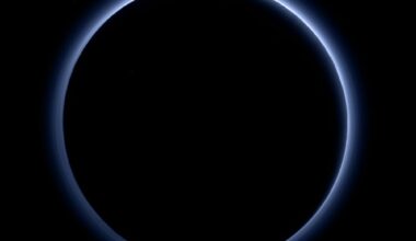 A New Horizons parting shot of Pluto's thin, hazy atmosphere as it appeared in 2015. Scientists are measuring starlight as it streams through the atmosphere to get information about how the blanket of nitrogen and other gases is changing as Pluto moves farther from the Sun. Courtesy New Horizons, NASA. Public domain.