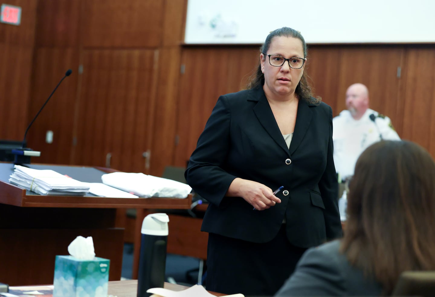 Prosecutor Shanan Buckingham, at the  Lindsay  Clancy Trial in  Plymouth MA on Tuesday, Aug, 11.  She had just finished her Direct examination of  Rebecca Jollotta.