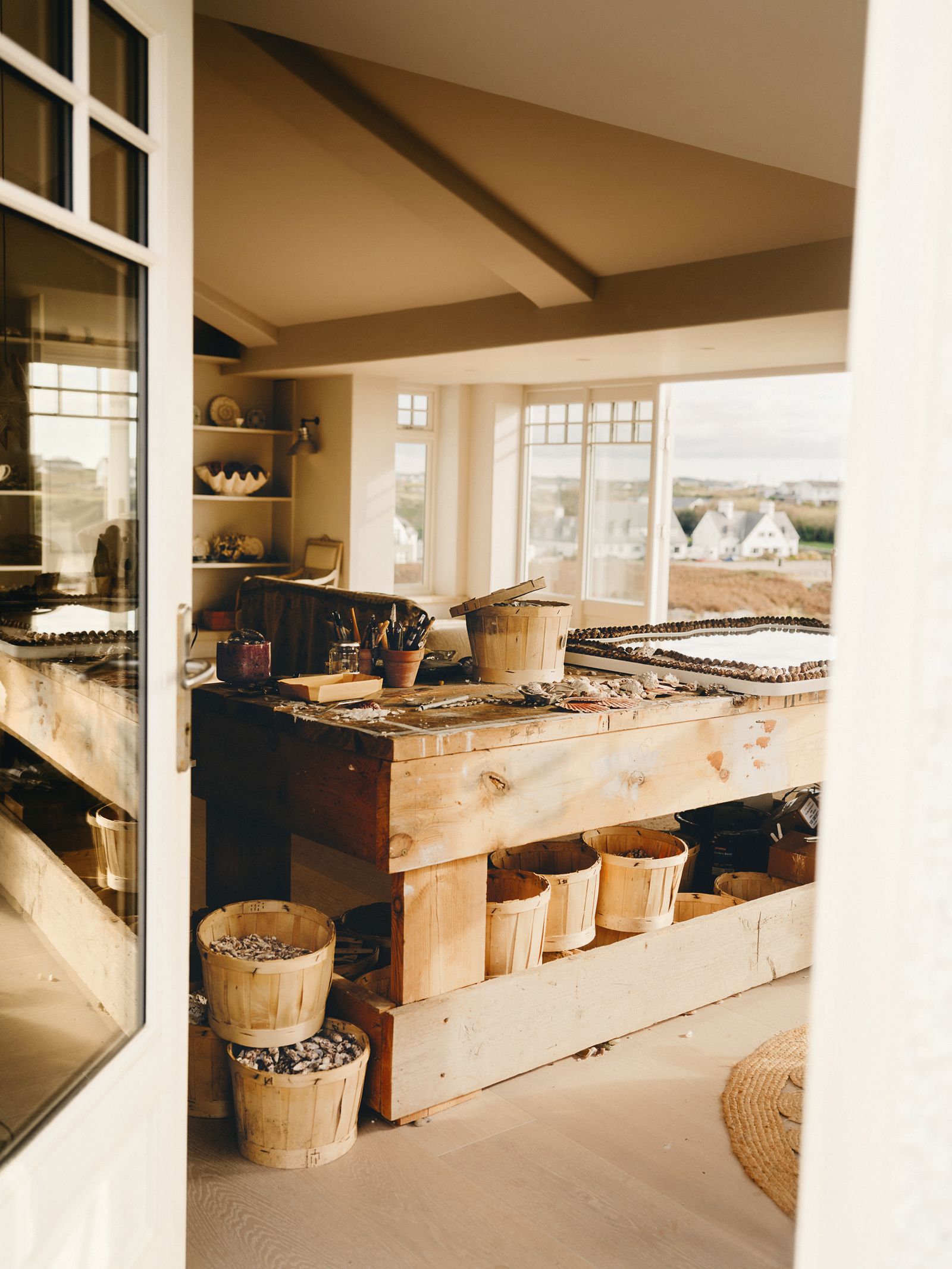 in  west coast of Anglesey north wales Art Deco house and studio of Mel Campion Indoors Interior Design Kitchen and Wood