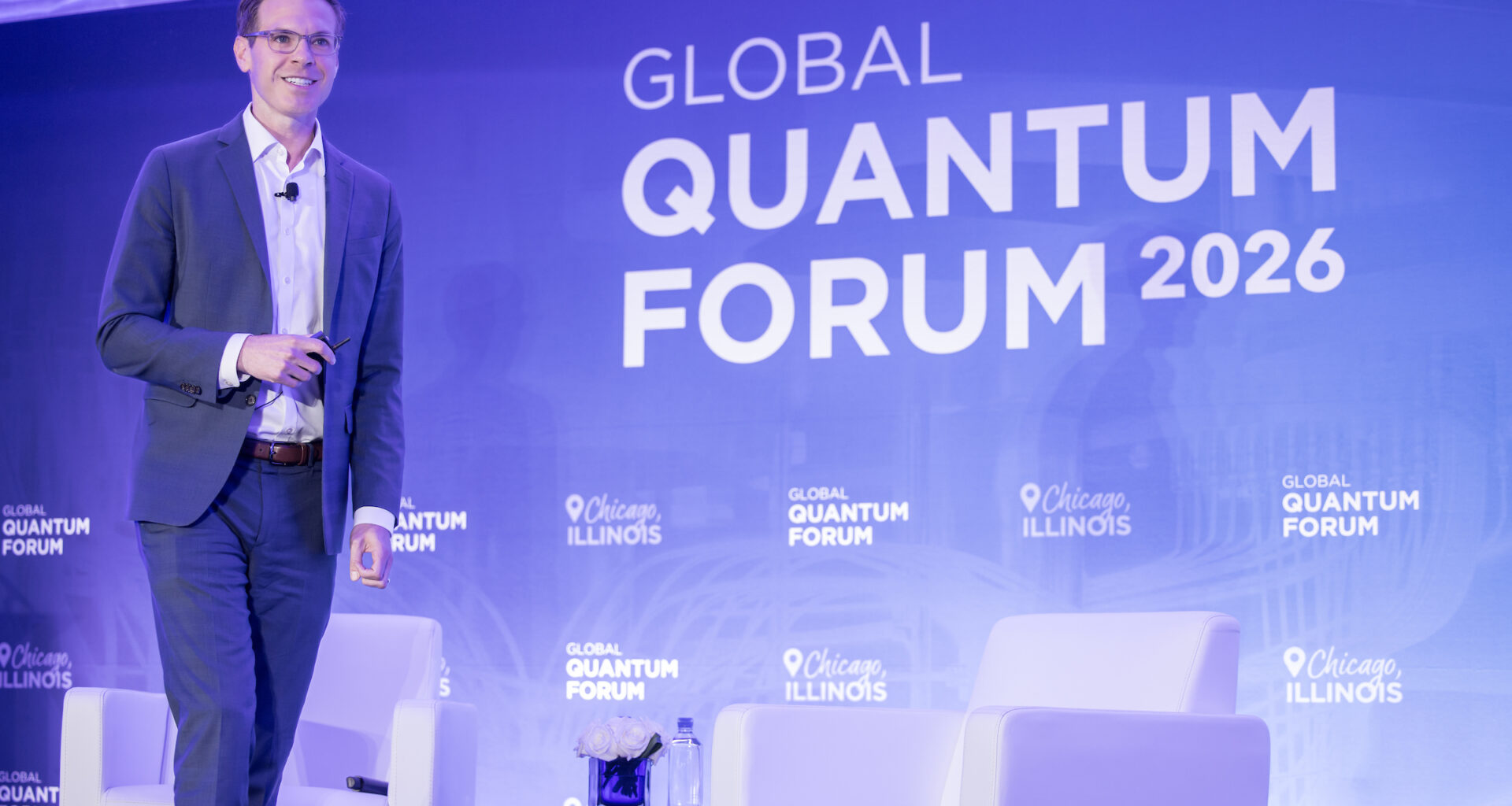 Infleqtion CEO Matthew Kinsella presents the keynote at Global Quantum Forum 2026