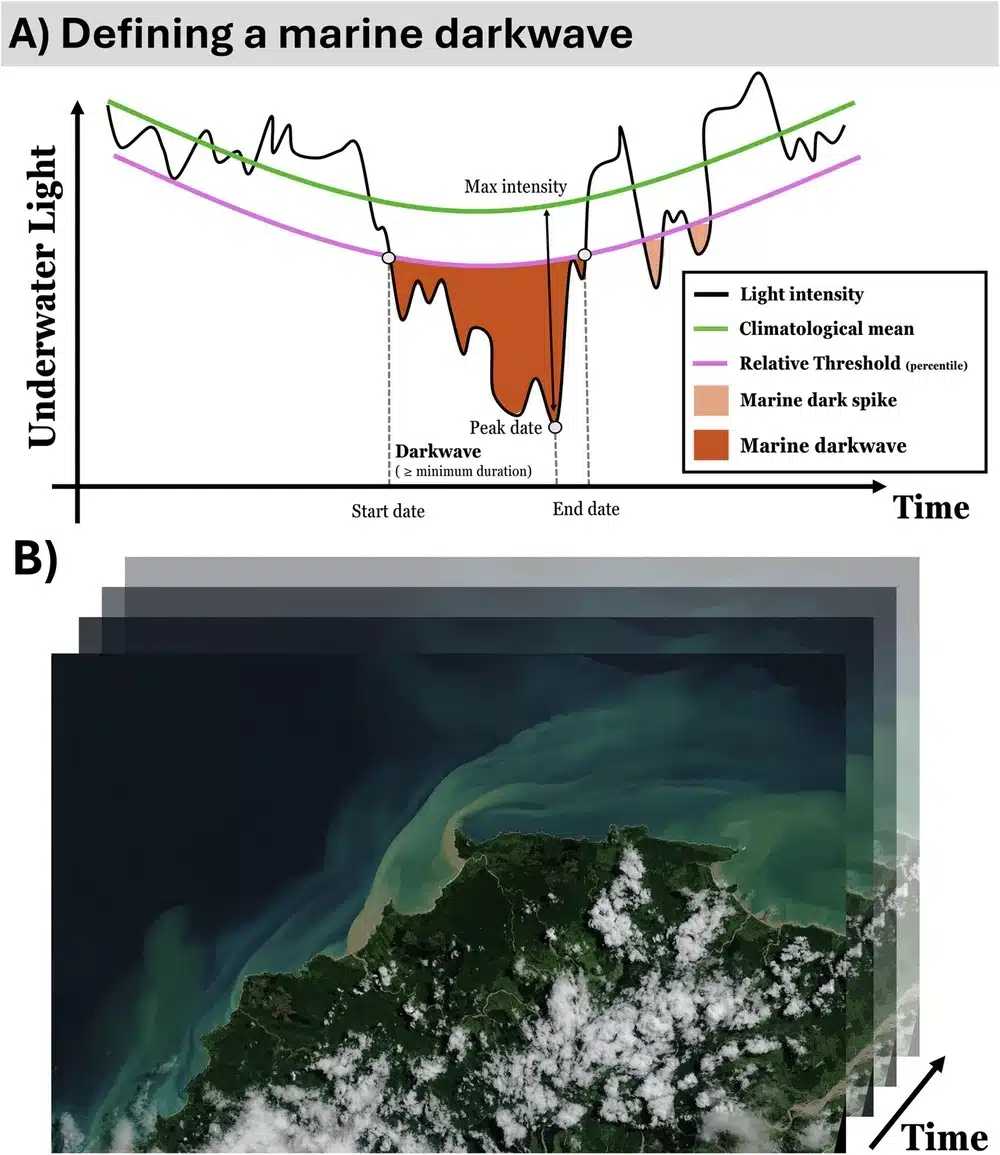 Illustration Of How Scientists Identify A Marine Darkwave And Observe Its Evolution.