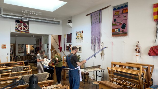 A weaving made for "The Odyssey" hangs at the Meinolf Weaving School. (Courtesy of Travis Meinolf)