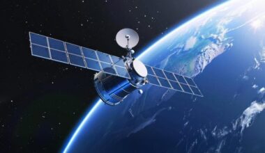 Modern Space Telecommunications Satellite Orbiting Earth