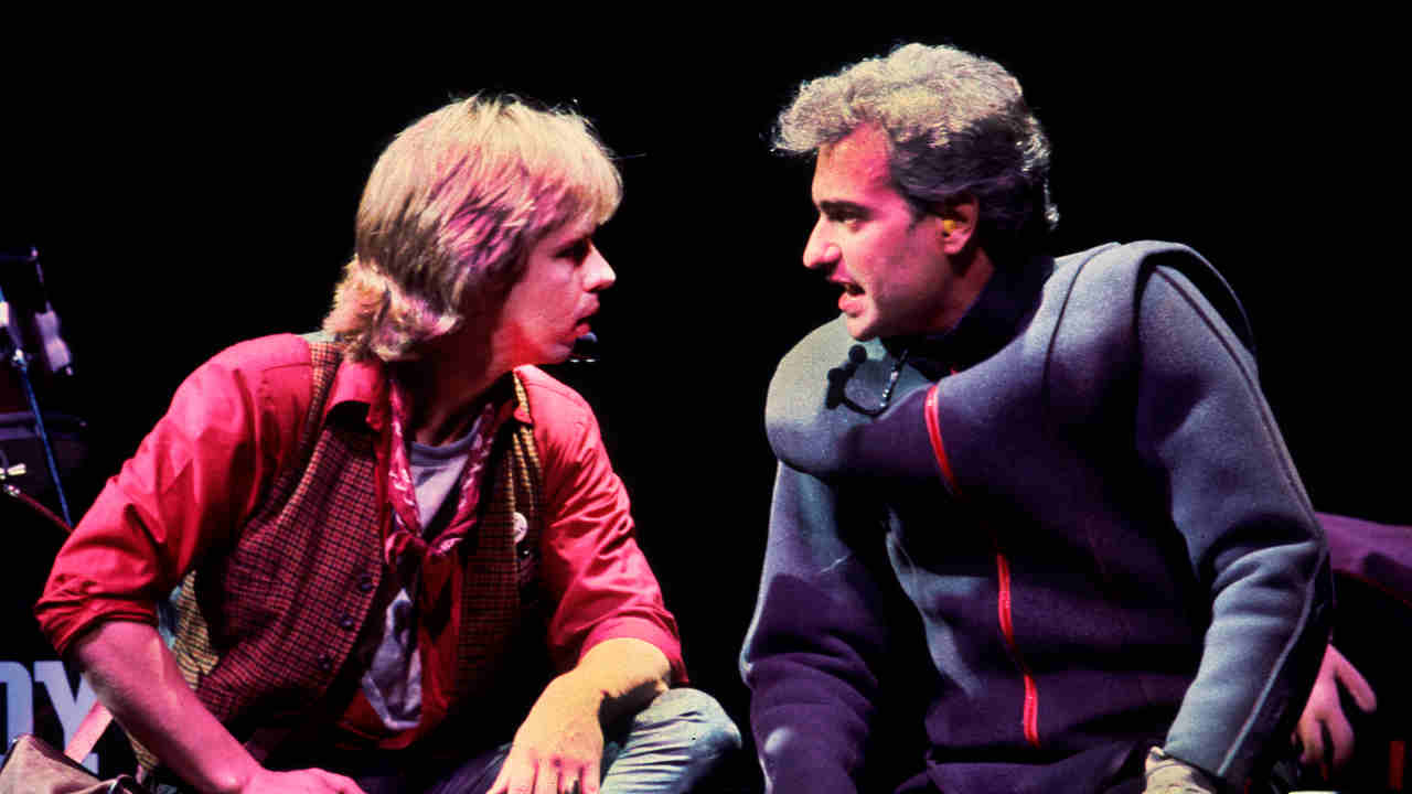 Styx&rsquo;s Tommy Shaw and Dennis DeYoung performing onstage on the Kilroy Was Here tour in 1983