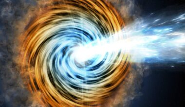 A blazar occurs when matter falling toward a supermassive black hole is flung outward at nearly the speed of light along jets pointing in opposite directions. When one happens to aim at us, the whole galaxy collapses to a single brilliant point (Credit : NASA/JPL-Caltech)