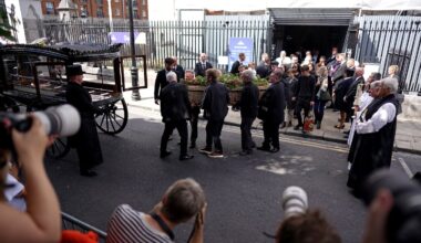 The coffin of Glen Hansard departs from St Patrick's Cathedral on Thursday in Dublin, Ireland.