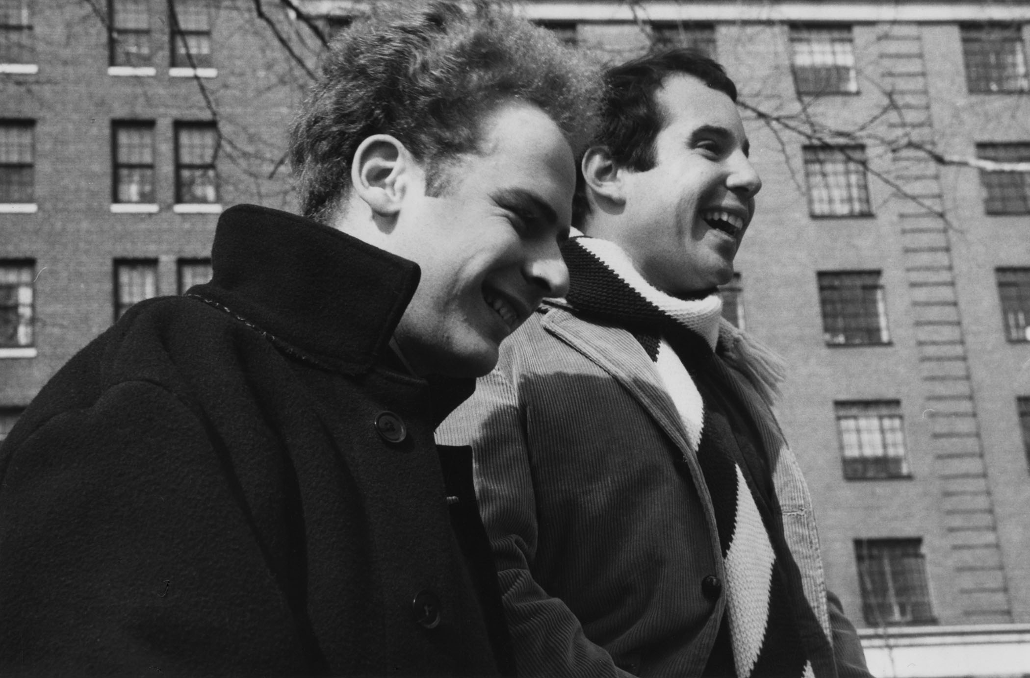 Simon &amp; Garfunkel in a classic black-and-white shot from 1967