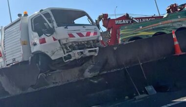 Photos show truck smashed through barrier on Auckland motorway
