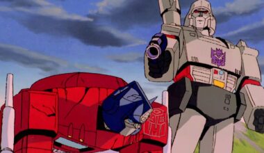Screenshot from the 1986 animated sci-fi movie "Transformers: The Movie"