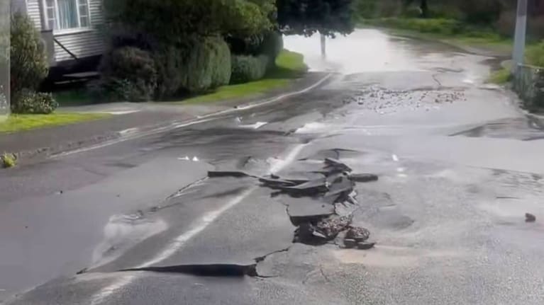 A burst water pipe on Mepham Place in Porirua.