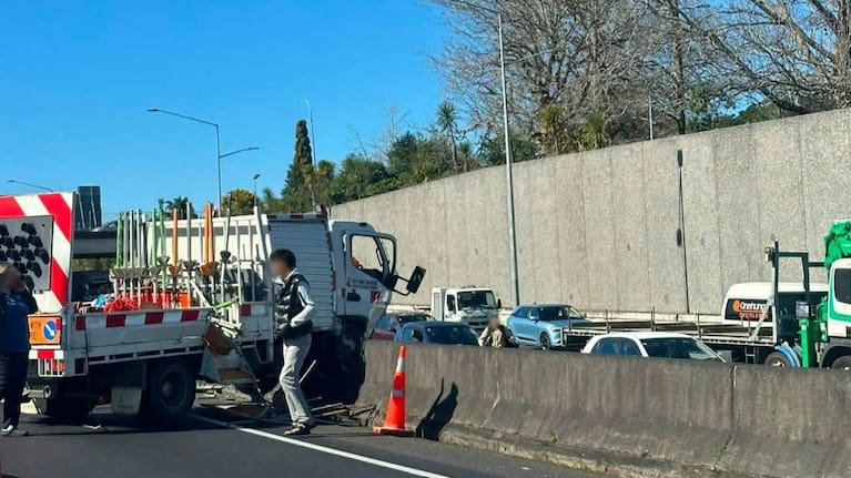 A crash pictured on Auckland's Northwestern Motorway this afternoon.