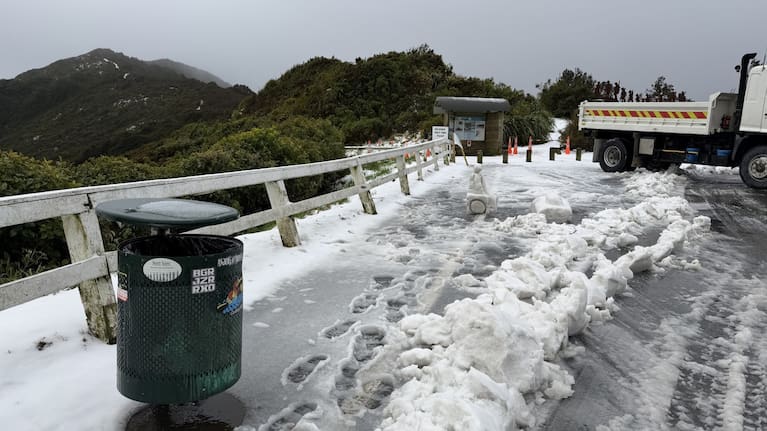 A dusting of snow over the Remutaka Hill lookout.