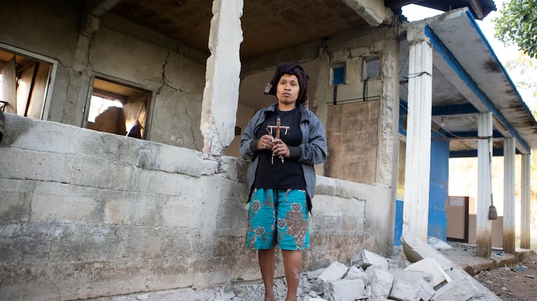 A building collapsed due to an earthquake, in Reok, East Nusa Tenggara province, Indonesia.