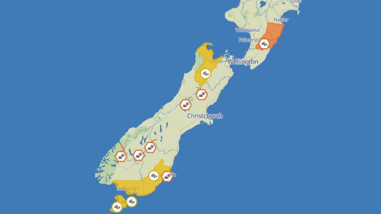 A very strong west to southwesterly flow covers southern and central New Zealand, with gales in exposed places.