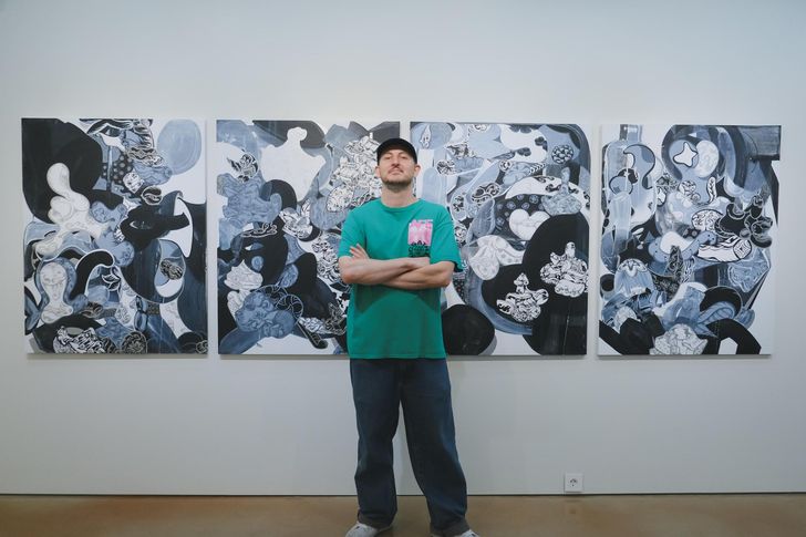 French artist Boyane Zelechowski shows off his artwork at Hippie Hannam Gallery in Seoul, Aug. 27. Courtesy of Justin Kyle