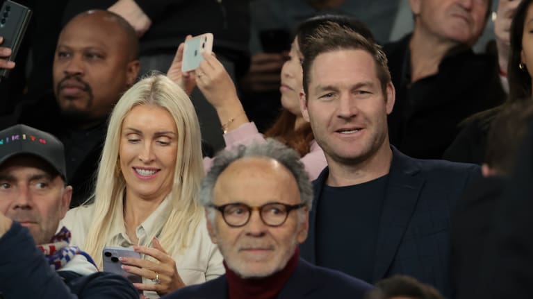 Ali Williams and Anna Mowbray attend the UEFA Champions League match between Paris Saint-Germain (PSG) and AC Milan at Parc des Princes stadium on October 25, 2023. 