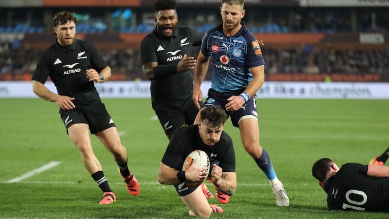 All Blacks wing Leroy Carter scores against the Bulls in Pretoria.