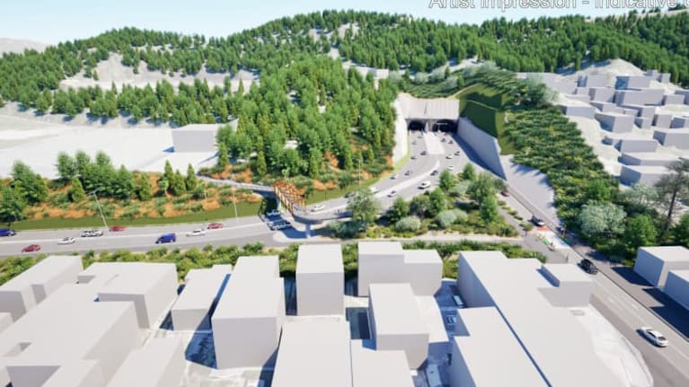 An artist's impression of the Mt Victoria tunnel seen from Hataitai.; Source: NZTA