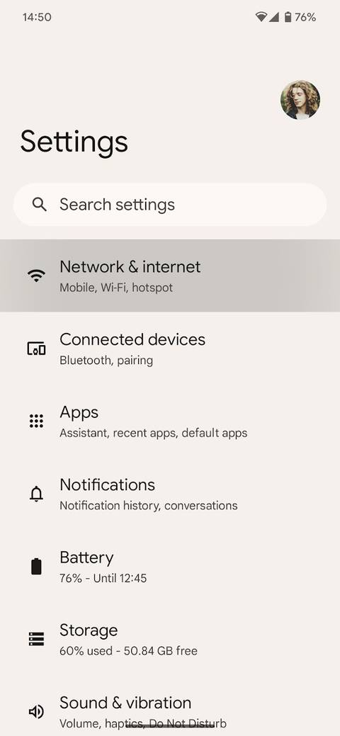 Android 13 settings page