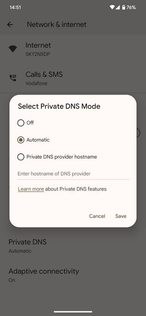 android private dns mode window