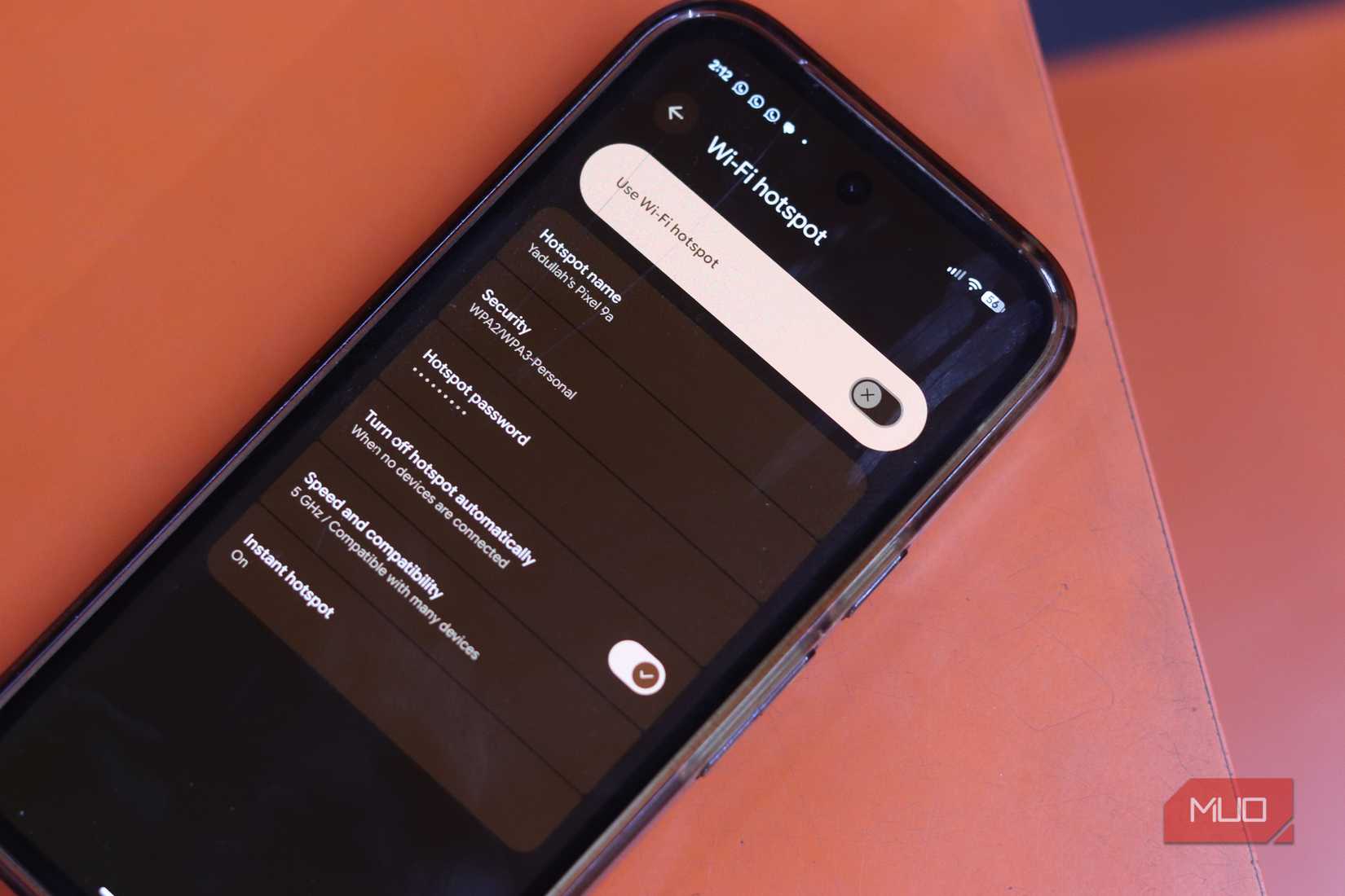 Android Wi-Fi hotspot menu on Pixel 9a.