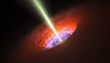 This artist's illustration shows an active galactic nuclei with accretion disk and jets. New research says that under specific disk conditions, giant planets could form in the outer regions of the disk. So could black holes, including the elusive intermediate mass black holes. Image Credit: JAXA.