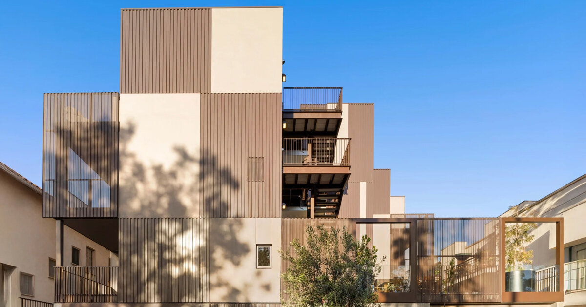 bronze metal wraps spf:architects' multifamily housing in west hollywood