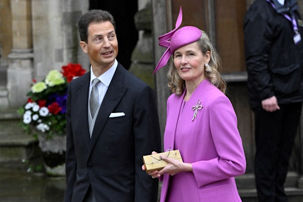 Sophie, Hereditary Princess of Liechtenstein and Alois, Hereditary Prince of Liechtenstein arrive to attend Britain's King Charles and Queen Camilla coronation ceremony at Westminster Abbey, in London, Britain May 6, 2023.