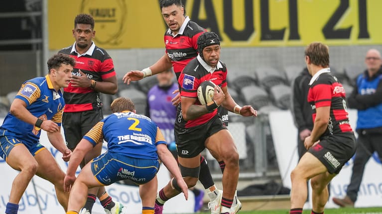 Chay Fihaki carries the ball for Canterbury in Dunedin.