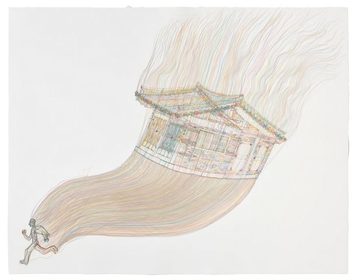 Do Ho Suh's 'Haunting Home' (2019), thread embedded in STPI handmade cotton paper / Courtesy of the artist