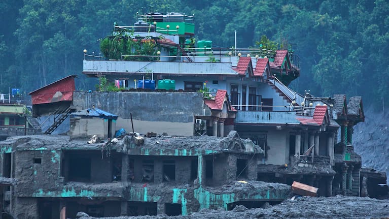 Damage is seen in the aftermath of flash floods in Devighat in the Nuwakot district in Nepal, Thursday, August 27, 2026.