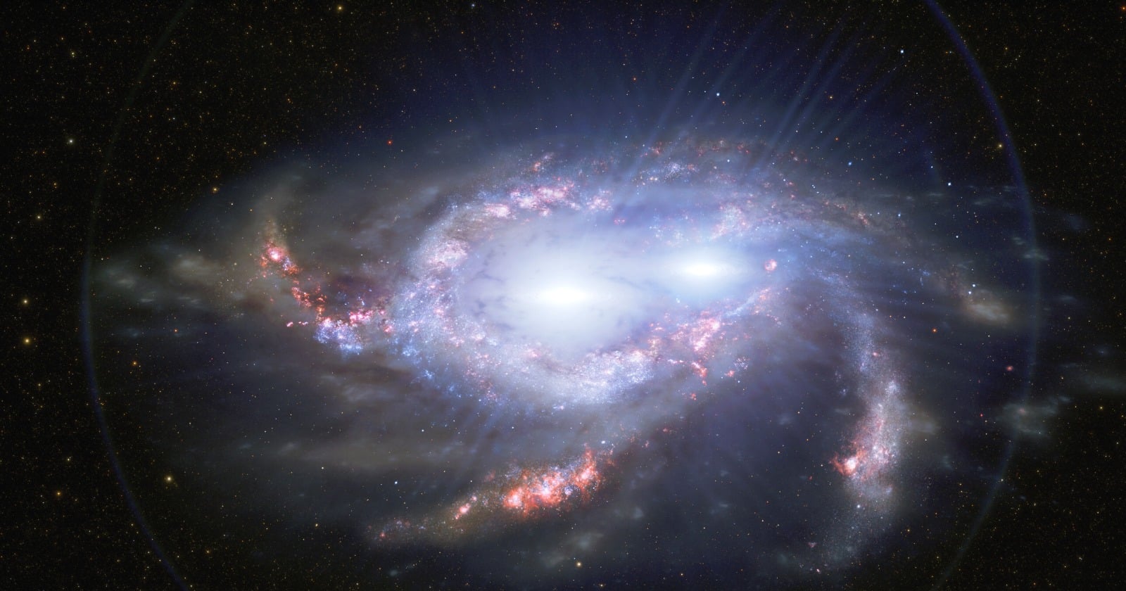 Three black holes appear to be feeding inside a single galaxy seen 1.2 billion years after the Big Bang, and the two nearest its centre are close enough to spiral together within roughly 700 million years — though the paper reporting them calls it evidence, not a confirmed triplet