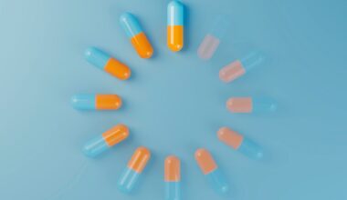 Digital loading symbol with medicine pills, flat lay. (3d render)