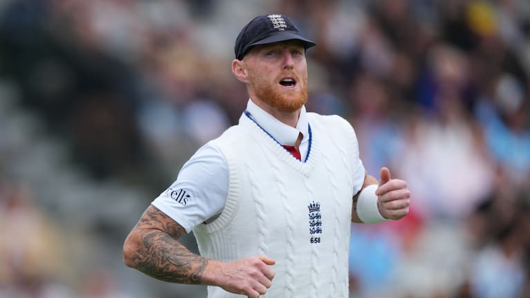 England's captain Ben Stokes walks onto the field before the start of play on the fourth day of the Test match between England and New Zealand at Lord's cricket ground in London, Sunday, June 7, 2026.