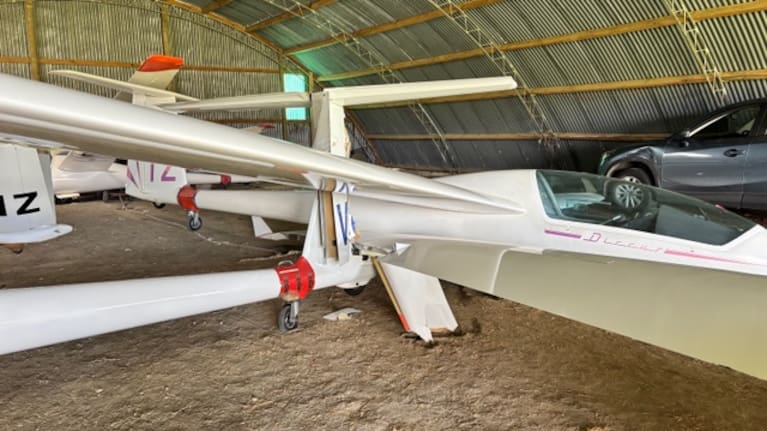 Extensive damage to gliders at Kaikohe Aerodrome.