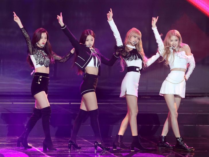 Members of K-pop girl group BLACKPINK, from left, Jisoo, Jennie, Lisa and Rosé perform during the 8th Gaon Chart Music Awards at Jamsil Indoor Gymnasium in Seoul, Jan. 23, 2019. Newsis
