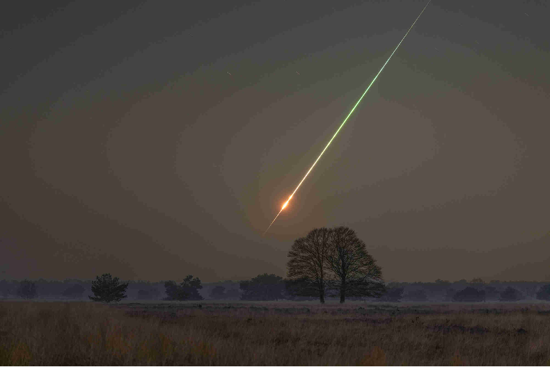 Asteroid 2023 CX1 observed streaking over Normandy, France, on February 13, 2023. The resulting Saint-Pierre-le-Viger meteorite fall was one of 75 analyzed in this study conducted by the SETI Institute and NASA Ames Research Center. (Photo Credit: G. de Reijke)