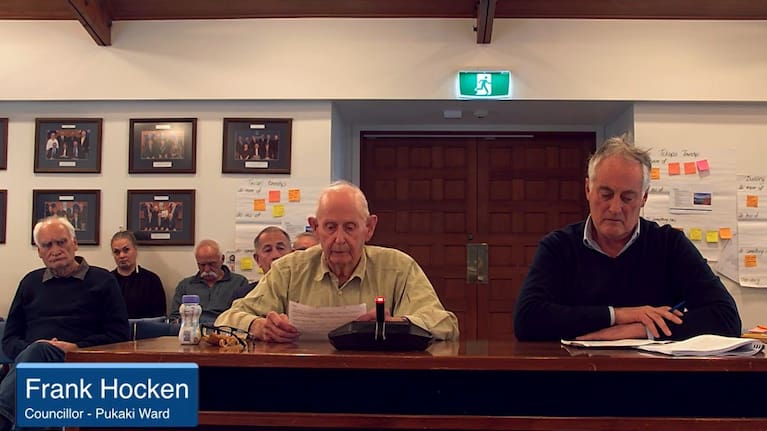 Frank Hocken with support Peter Oliver at the June council meeting. (Source: Mackenzie District Council)
