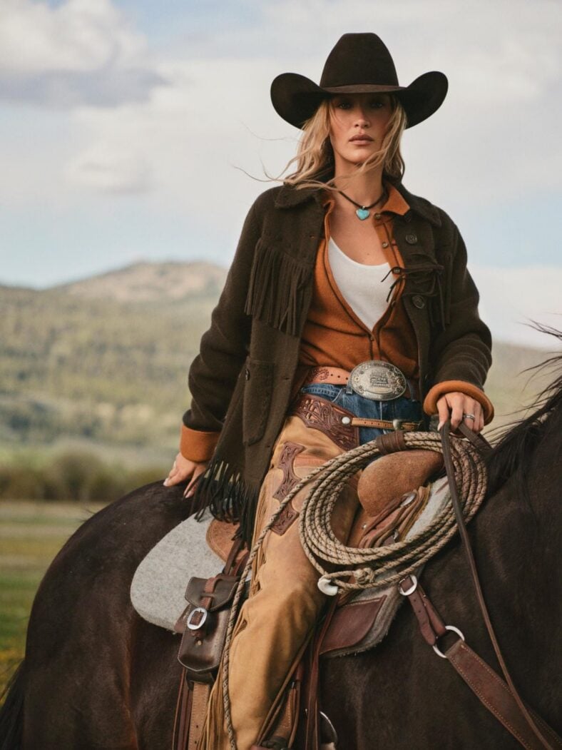 Bella Hadid poses on a horse for Guest in Residence's new campaign
